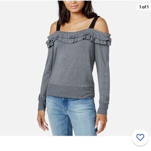 Maison Jules Women’s Ruffled Sweatshirt, Grey Color, Size Large